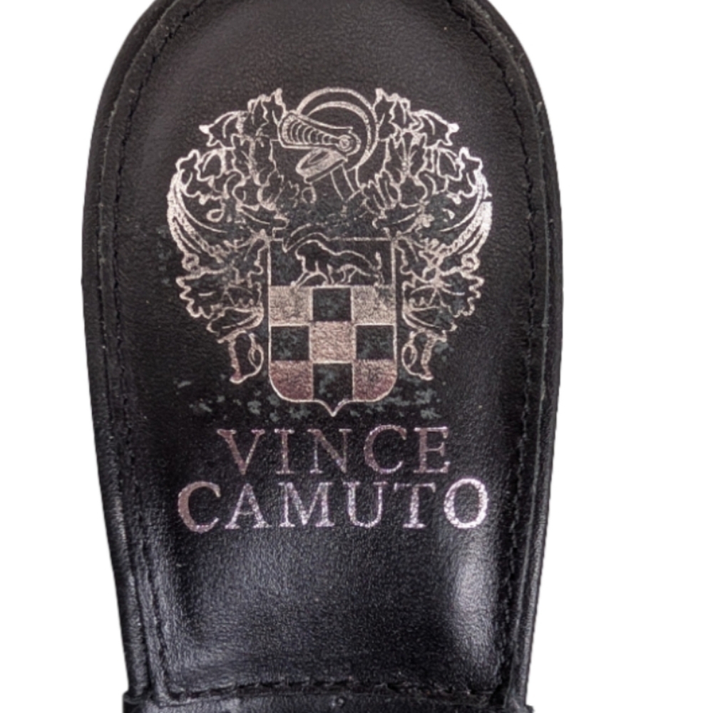 Vince Camuto Brelaine Black Leather Woven Slide Sandals Heels Size 6.5 Excellent - Picture 6 of 9